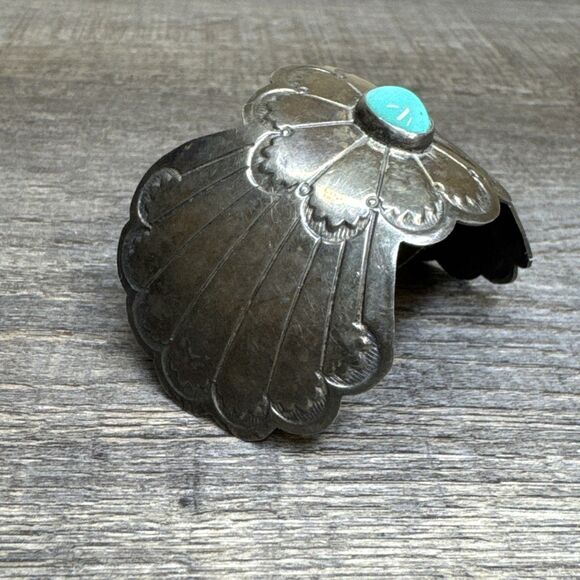 Vtg Old Pawn Toned Navajo Sterling Silver Turquoise Ponytail Hair Barrette Clip main image 4